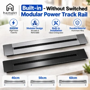 HomeKT 8000W Recessed Power Track Socket Without Switch, Built-in Modular Power Rail System, Movable & Removable Socket Track