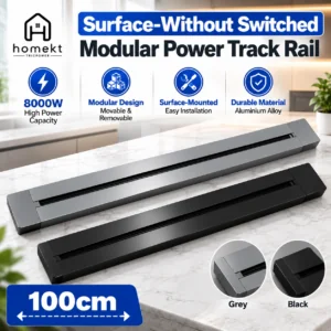 HomeKT 100cm Surface-Mounted Modular Power Track Rail, 8000W High Power Capacity, Without Switch